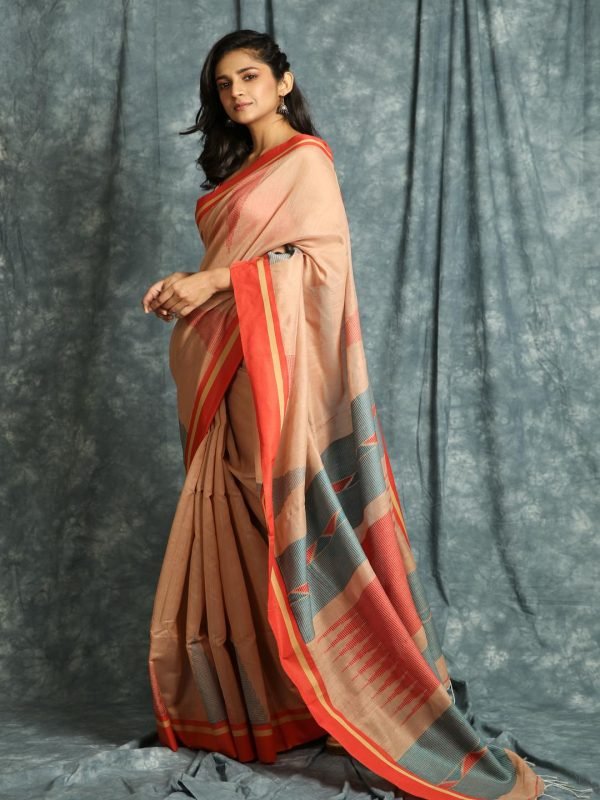 Red Temple Design Saree - Image 2