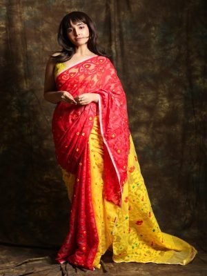 Red Patli Jamdani Saree