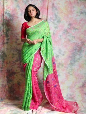 Green Patli Jamdani Saree