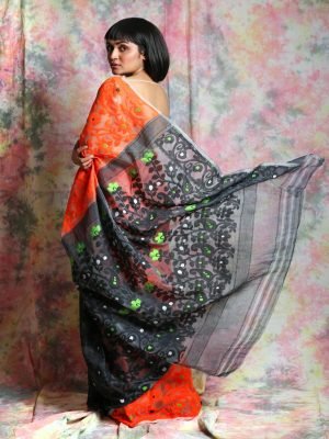 Orange Patli Jamdani Saree