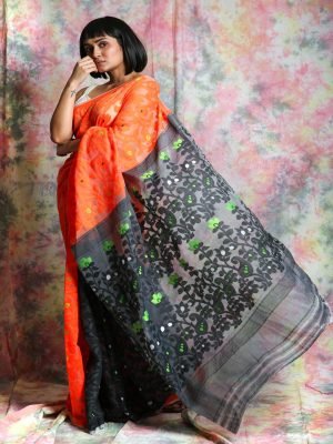 Orange Patli Jamdani Saree