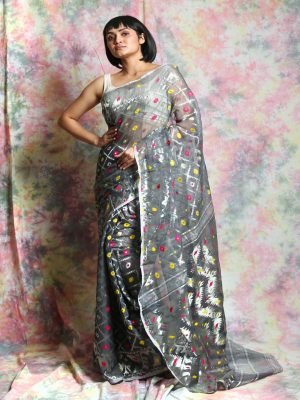 Grey Jamdani Minakari Saree