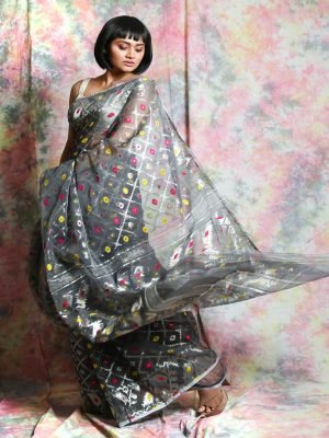 Grey Jamdani Minakari Saree