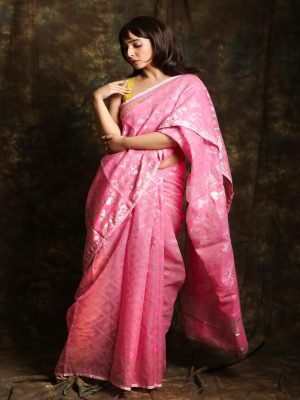 Pink Jamdani Minakari Saree