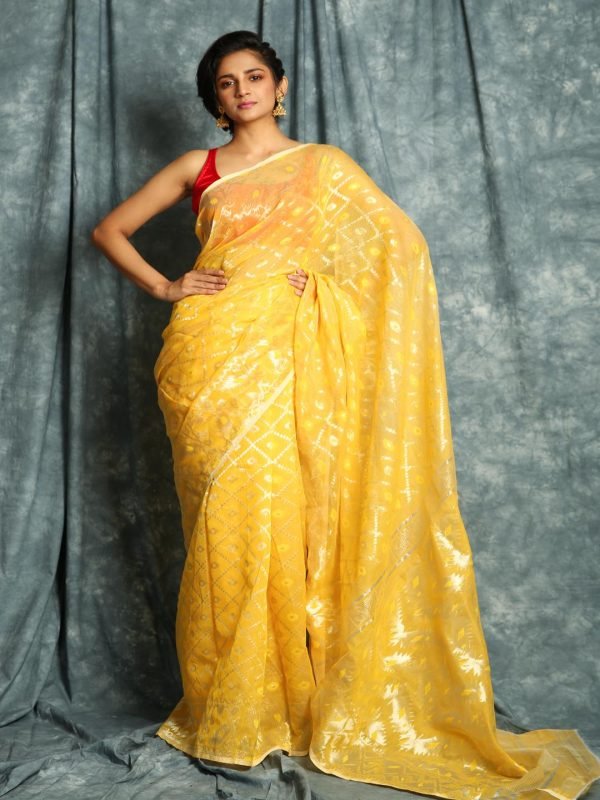 Yellow Jamdani Minakari Saree