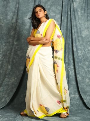 White Linen Saree