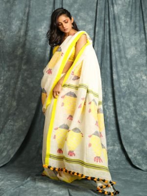 White Linen Saree