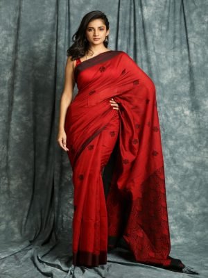 Red Linen Saree