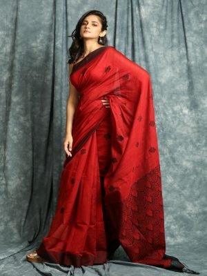 Red Linen Saree