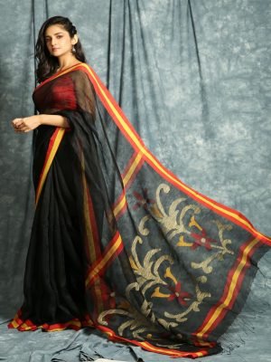 Black Linen Saree