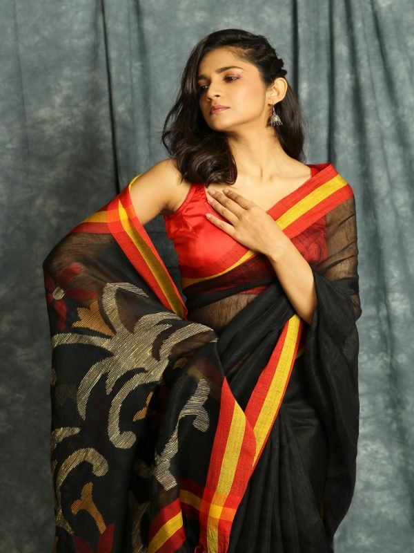 Black Linen Saree - Image 2