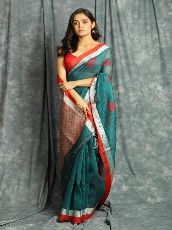 Teal Linen Saree