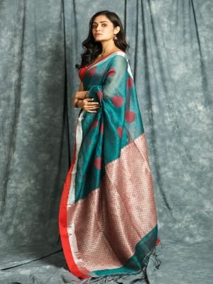 Teal Linen Saree