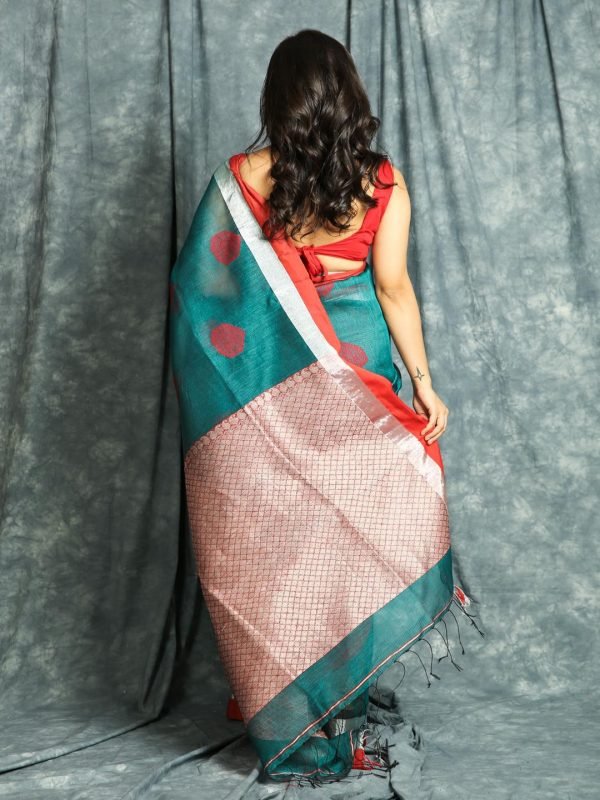 Teal Linen Saree