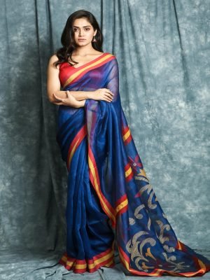 Royal Blue Linen Saree