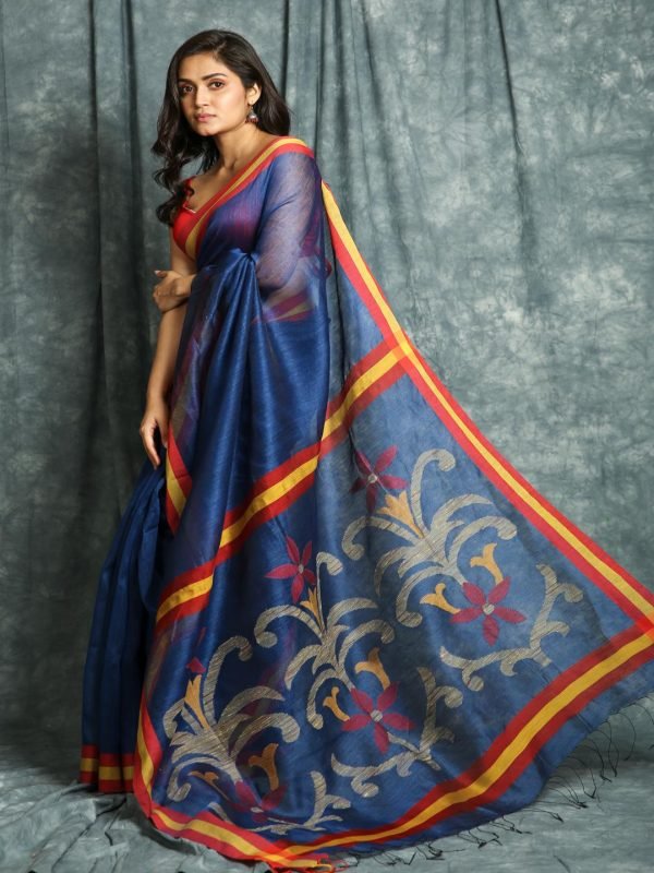 Royal Blue Linen Saree