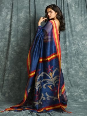 Royal Blue Linen Saree