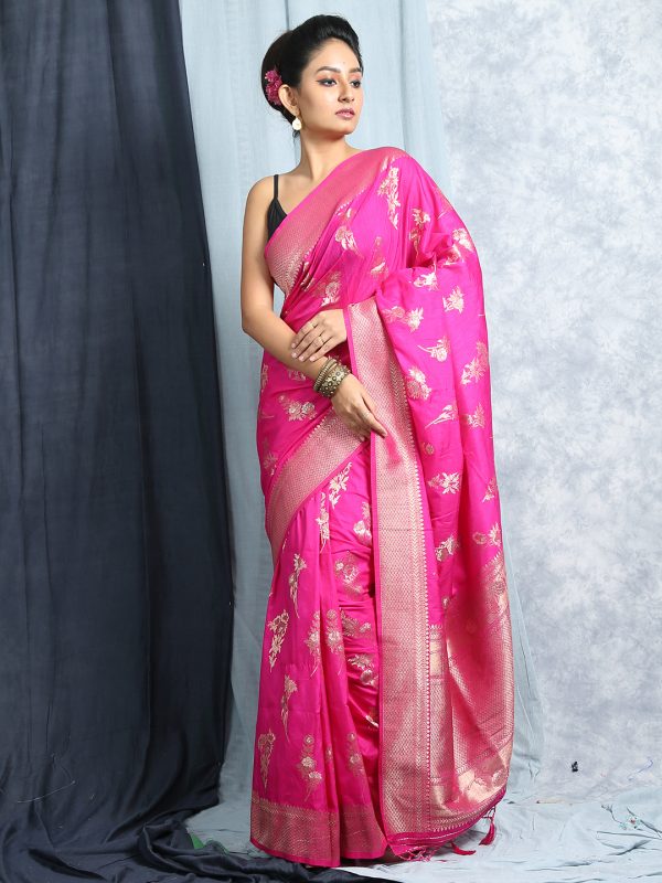 pink jacquard banarasi sari