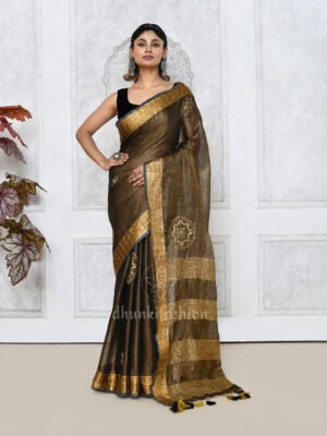 Black Sequence Linen Saree