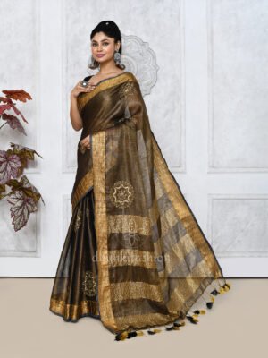 Black Sequence Linen Saree