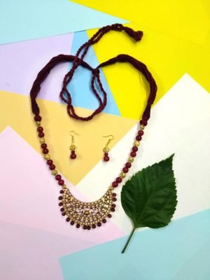 Maroon Brass Necklace Set