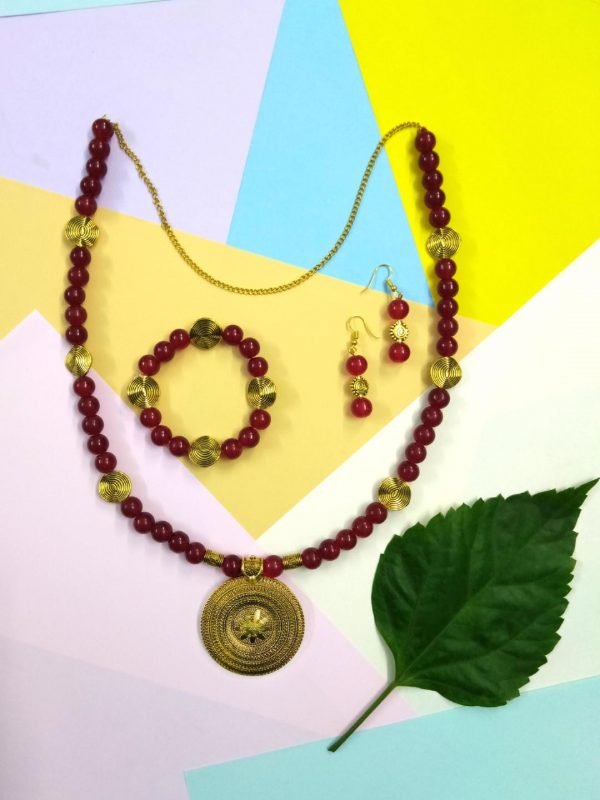 maroon beads necklace set