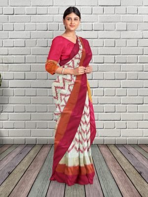 White Chevron Ikkat Saree