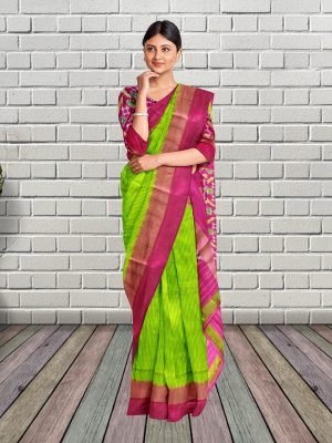 Light Green Checks Pochampally Ikkat Saree