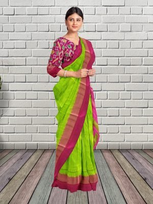 Light Green Checks Pochampally Ikkat Saree