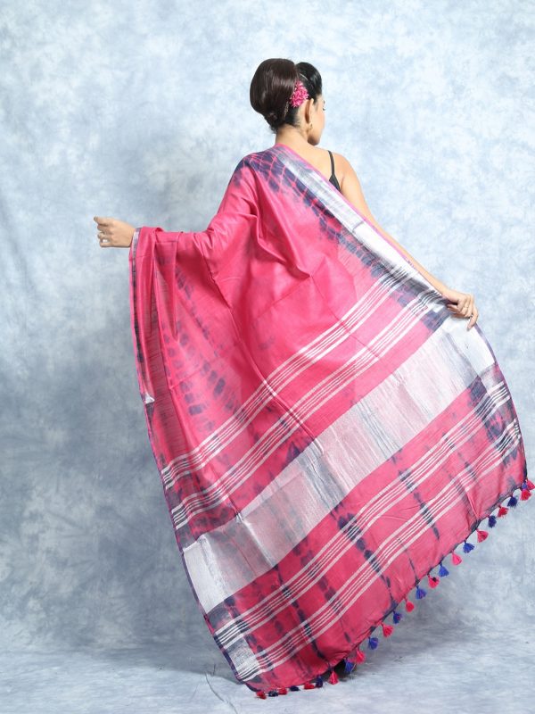 pink tie and dye bandhani sari