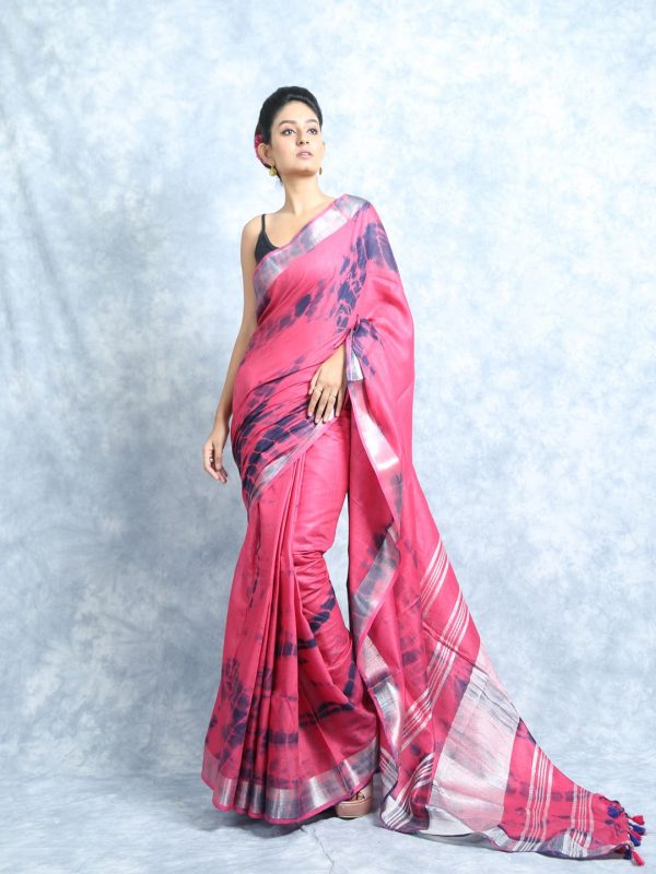 pink tie and dye bandhani sari
