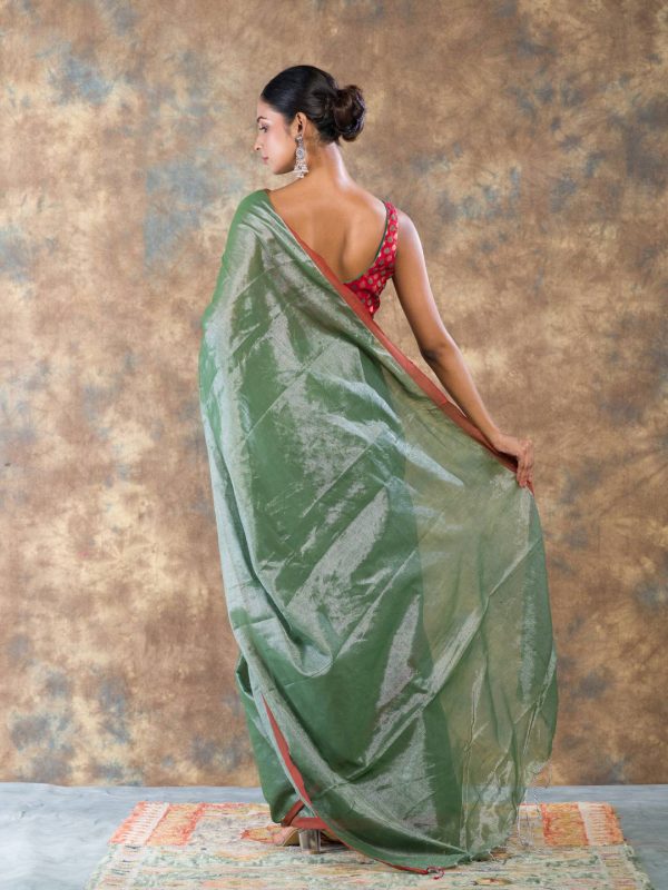 Green tissue linen saree