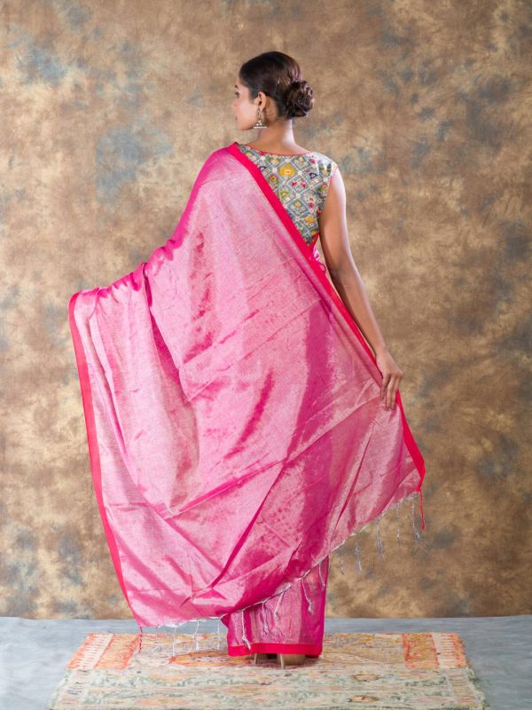 Pink tissue linen saree
