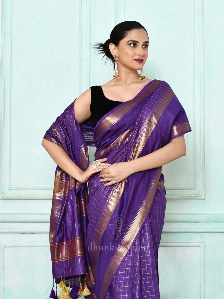 kota silk Checks doby zari border saree