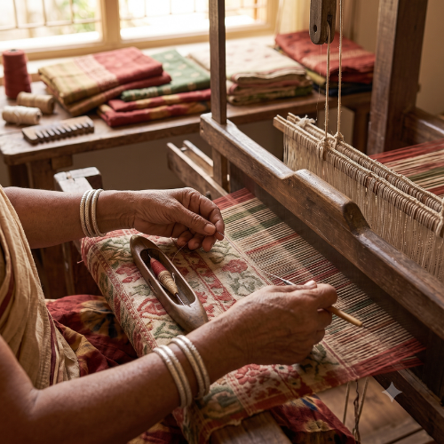 artisan weaving saree at dhunkifashion