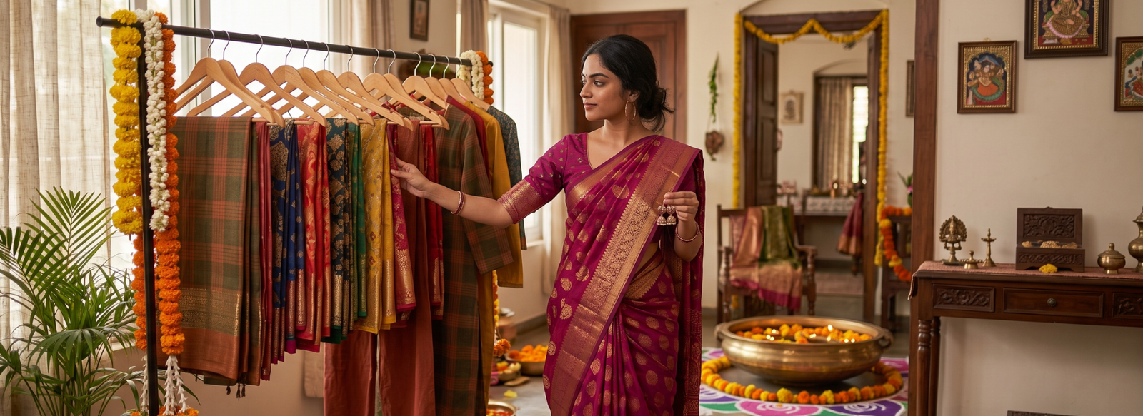 woman choosing saree for festival